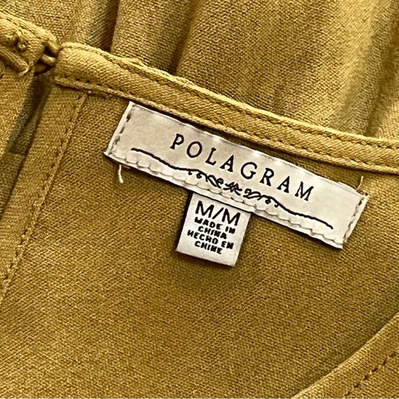 POLAGRAM blouse shirt top size Medium yellow/green embroidered flower design - Picture 4 of 7